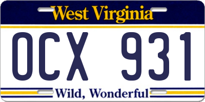 WV license plate OCX931
