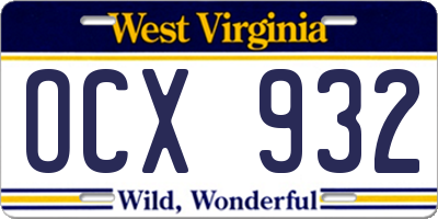 WV license plate OCX932