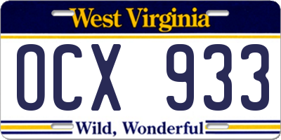 WV license plate OCX933