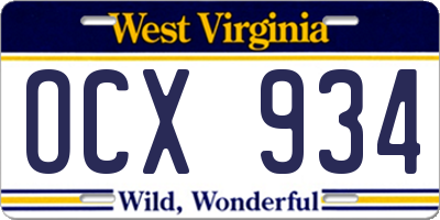 WV license plate OCX934
