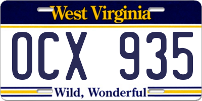 WV license plate OCX935