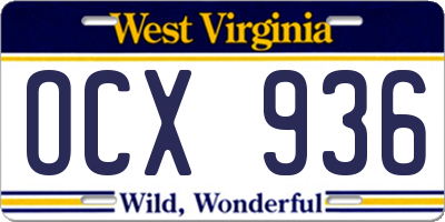 WV license plate OCX936