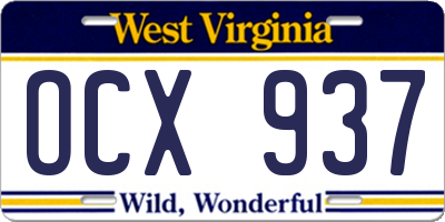 WV license plate OCX937