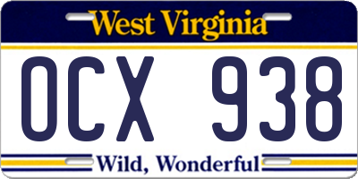 WV license plate OCX938
