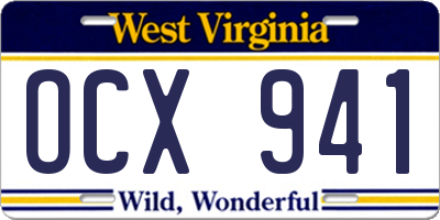 WV license plate OCX941