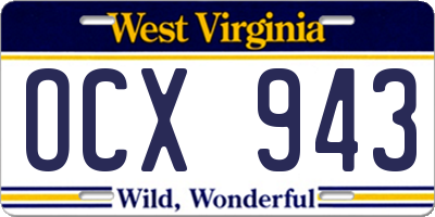 WV license plate OCX943