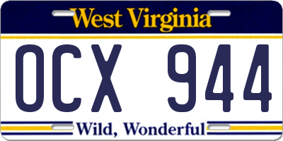 WV license plate OCX944