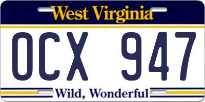 WV license plate OCX947