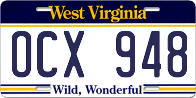 WV license plate OCX948