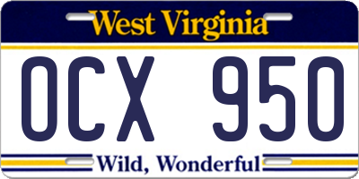 WV license plate OCX950