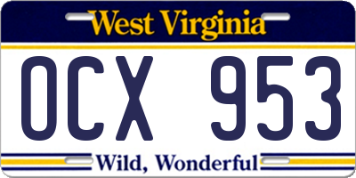 WV license plate OCX953