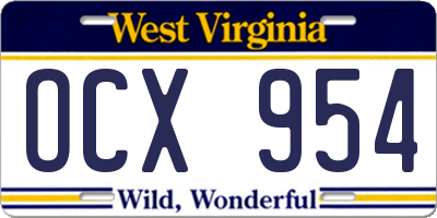 WV license plate OCX954