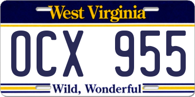 WV license plate OCX955