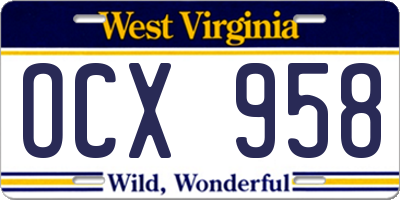 WV license plate OCX958