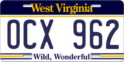 WV license plate OCX962