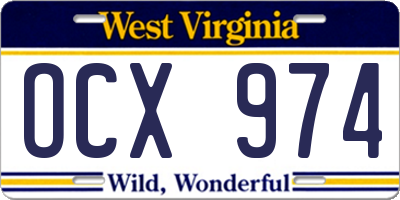 WV license plate OCX974