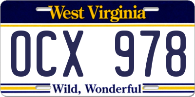 WV license plate OCX978