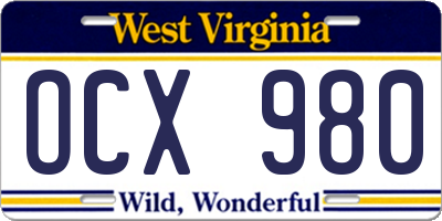 WV license plate OCX980