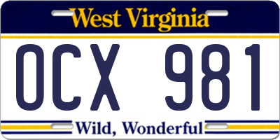 WV license plate OCX981