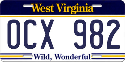 WV license plate OCX982