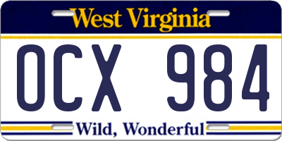 WV license plate OCX984