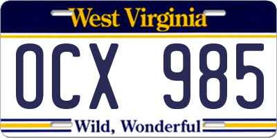 WV license plate OCX985