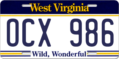 WV license plate OCX986
