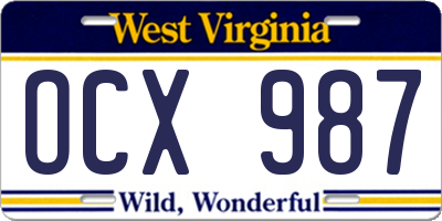 WV license plate OCX987