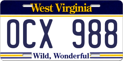 WV license plate OCX988