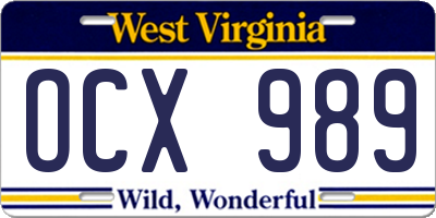 WV license plate OCX989