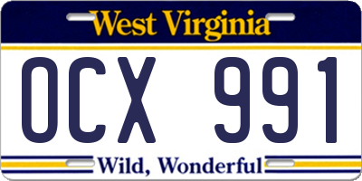 WV license plate OCX991