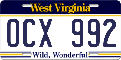WV license plate OCX992