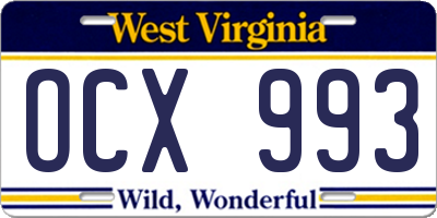 WV license plate OCX993