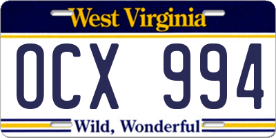 WV license plate OCX994