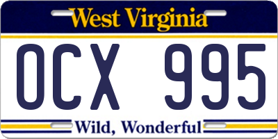 WV license plate OCX995