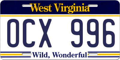 WV license plate OCX996