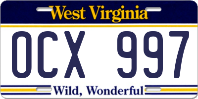 WV license plate OCX997
