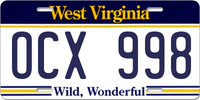WV license plate OCX998