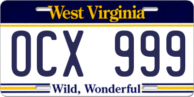 WV license plate OCX999
