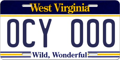 WV license plate OCY000