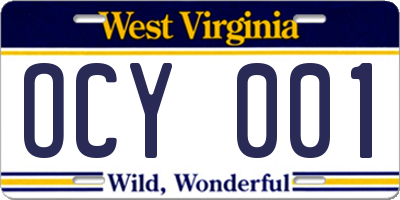 WV license plate OCY001