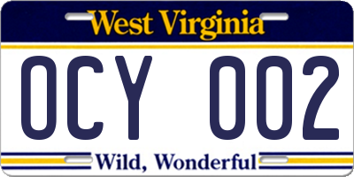 WV license plate OCY002