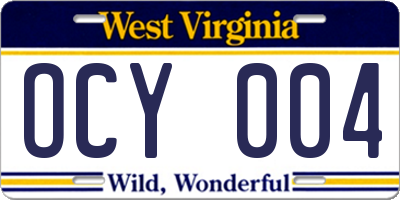 WV license plate OCY004
