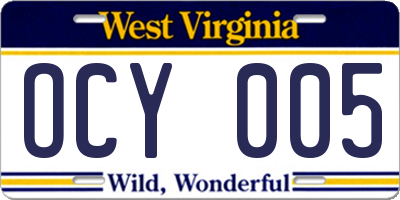 WV license plate OCY005