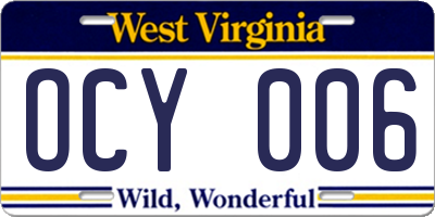 WV license plate OCY006