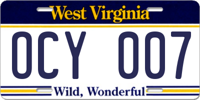 WV license plate OCY007