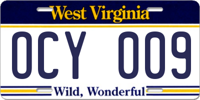 WV license plate OCY009