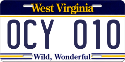 WV license plate OCY010