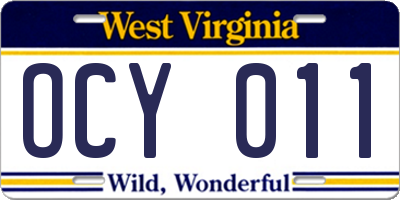WV license plate OCY011
