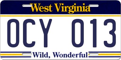 WV license plate OCY013